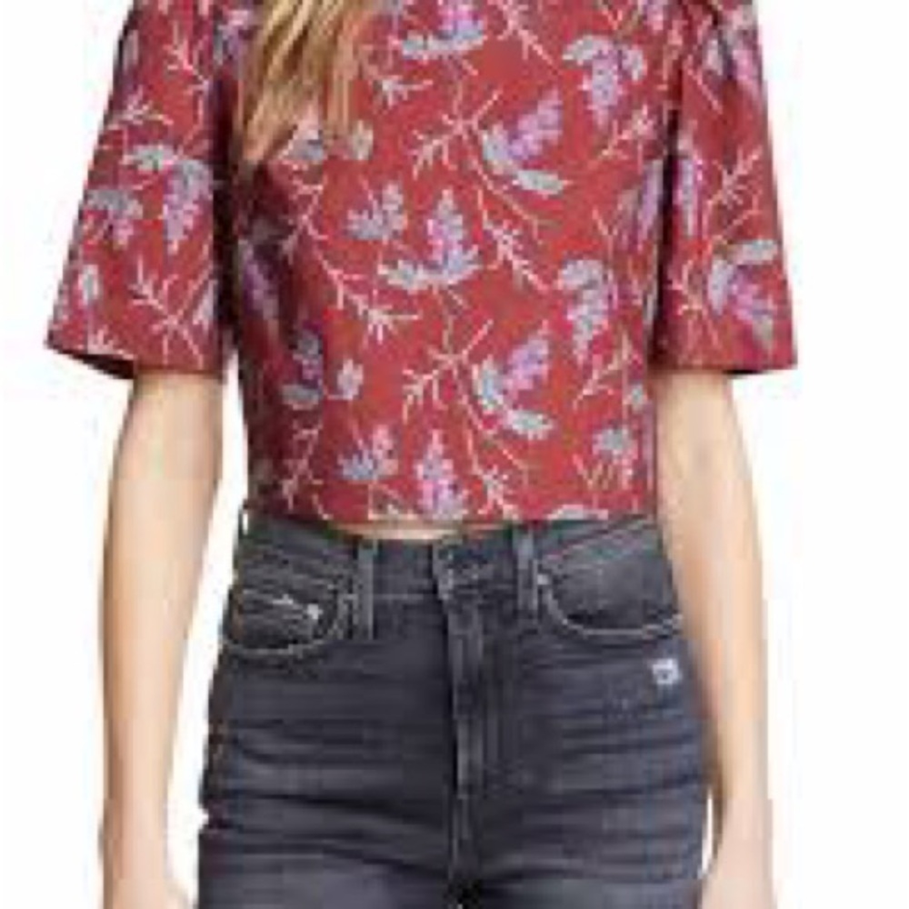 Rebecca Taylor Red Brown Crop Blouse